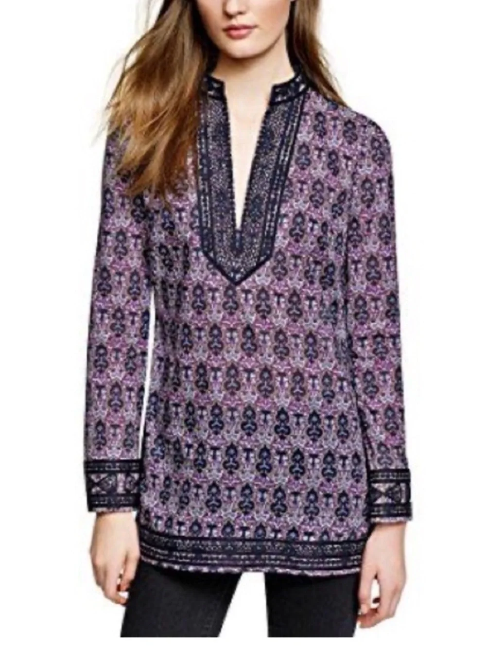 Tory Burch Dynasty Purple Printed Tunic Blouse